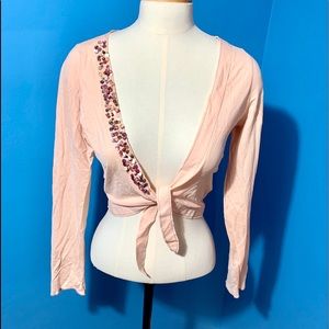 Schumacher Cropped tie front shirt.